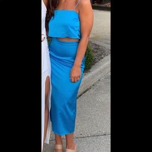 Satin Blue two piece set